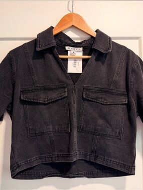 HYFVE Cropped Black Denim Utility Top